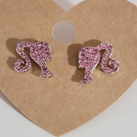Barbie Pink Style Crystal Pierced Earrings - Picture 4 of 5